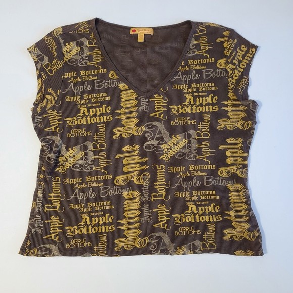 Vintage Apple Bottom Jeans Top Women's Plus Size 1 Brown Gold - Picture 1 of 12